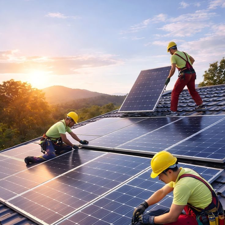 SONIK certified installer securing a rooftop solar panel